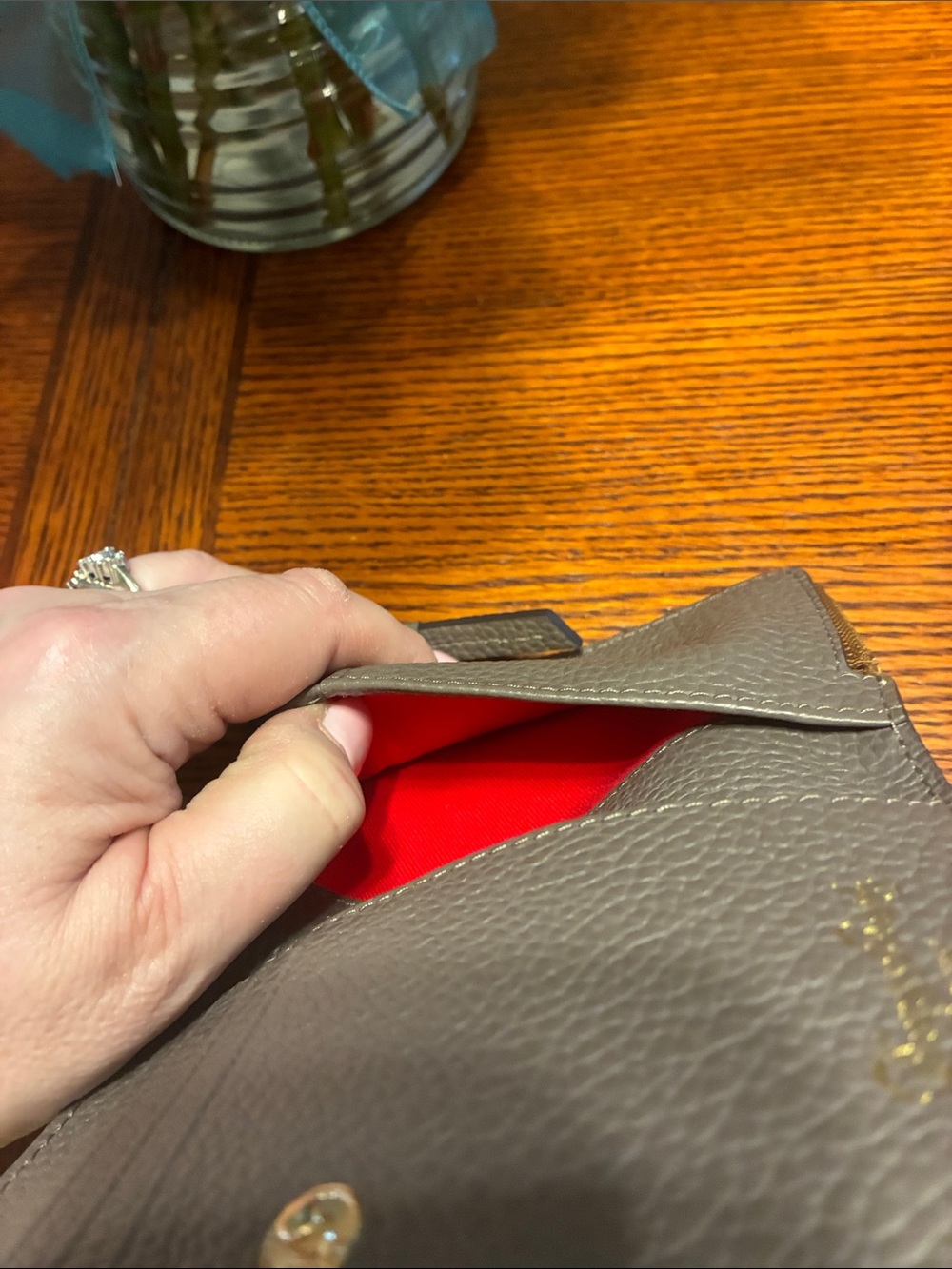 Dooney & Bourke Gray Pebbled Leather Zip Card Wallet with Gold Hardware - Picture 5 of 6